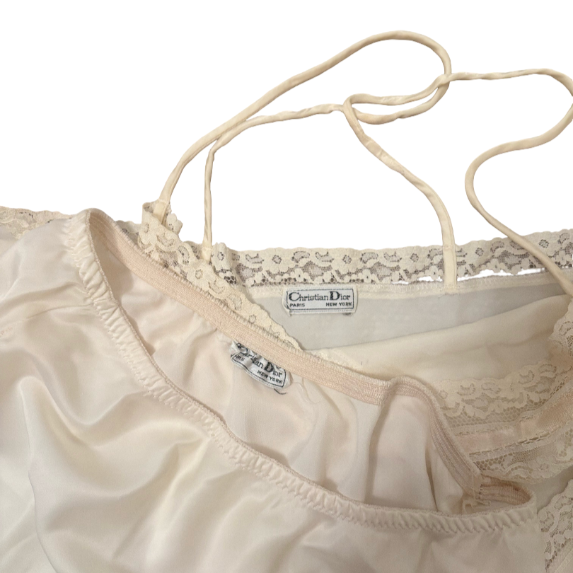 Dior Lace Trim Satin Cami Top and Shorts Lingerie Set
