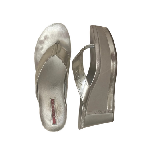 Prada Silver Wedge Heels