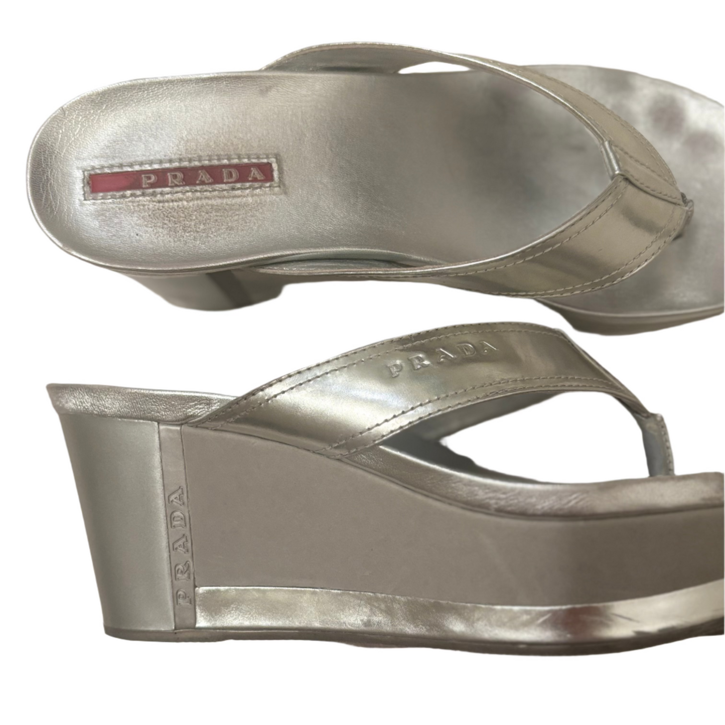 Prada Silver Wedge Heels