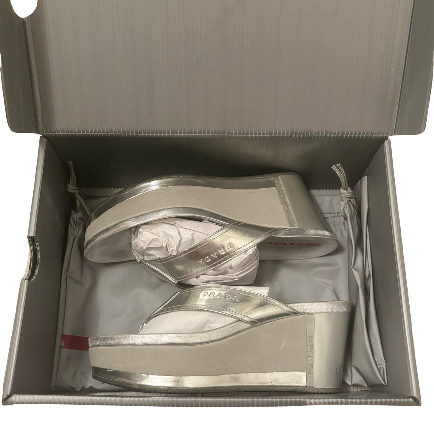 Prada Silver Wedge Heels